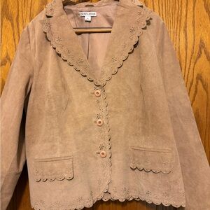 Pendleton Suede Leather Beige Scalloped Women's Blazer